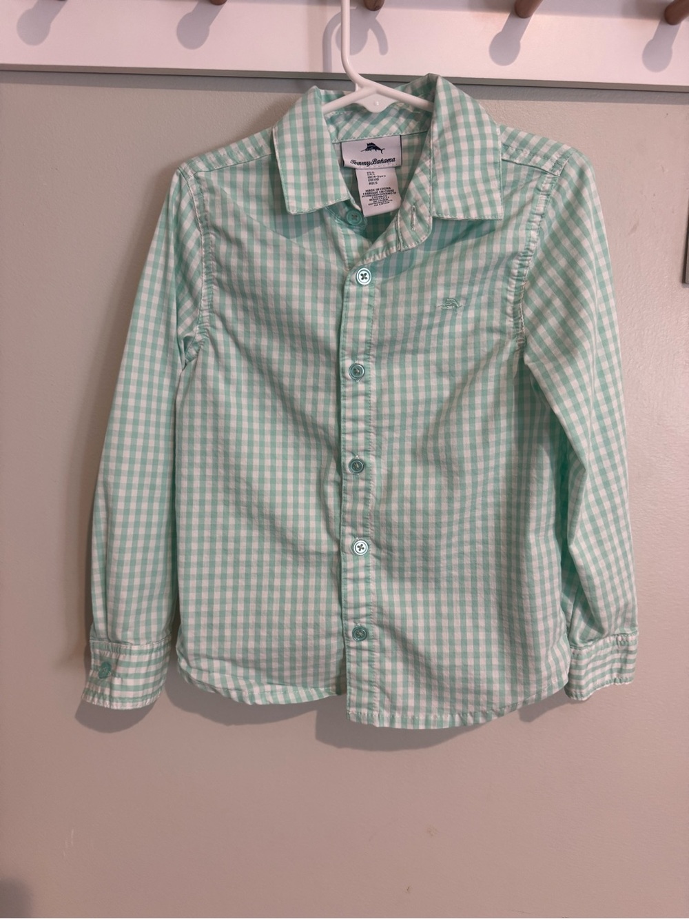 Tommy Bahama Mint Green Gingham Button-Down Shirt- Boys Size 5